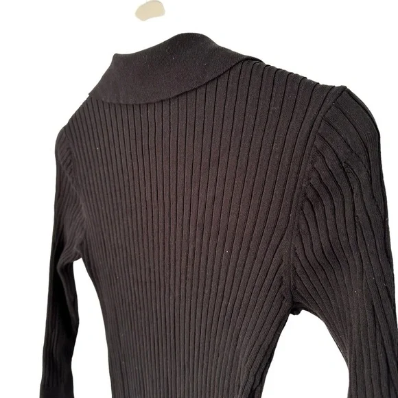 DYNAMITE BLACK RIBBED MAXI DRESS WITH V-NECK, COLLAR & SIDE SLIT | SIZE SMALL - Picture 13 of 15